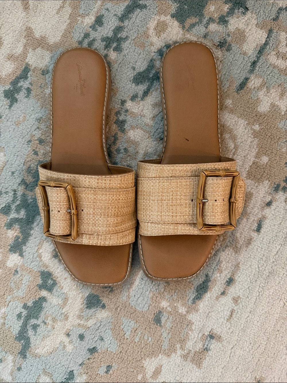 Universal Thread Tan Woven Buckle Slide Mules